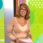 Gayle King's beige striped knit dress on CBS Mornings