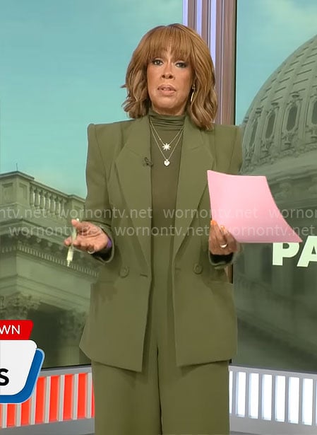 Gayle King’s olive green suit on CBS Mornings