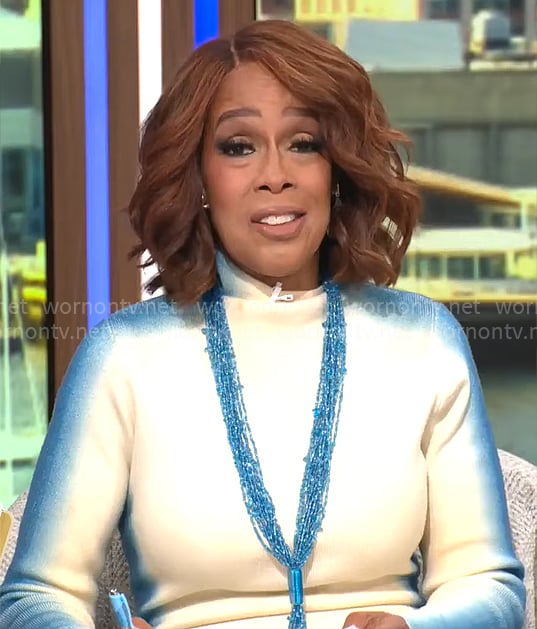 Gayle King's white and blue ombre dress on CBS Mornings