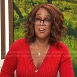 Gayle King’s red button front knit dress on CBS Mornings