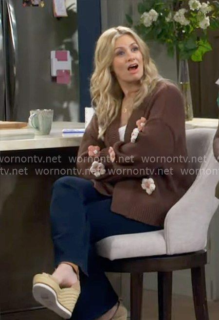 Gemma's brown flower cardigan on The Neighborhood