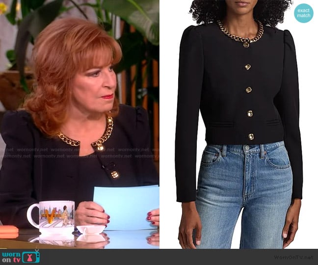 Joy’s black chain detail cardigan on The View Joy’s black chain detail cardigan on The View