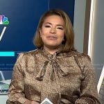 Gilma Avalos’s taupe print tie neck blouse on NBC News Daily
