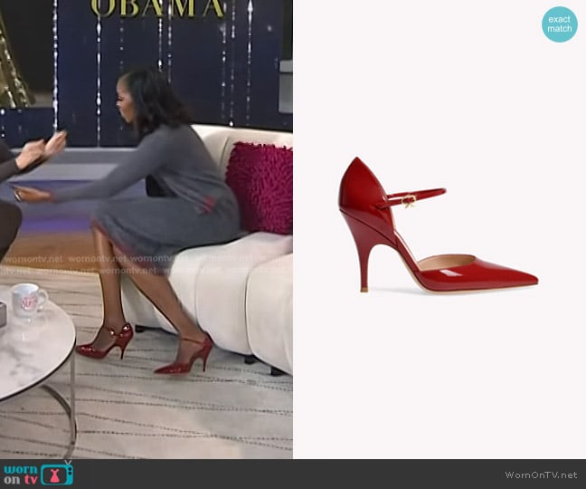 Gianvito Rossi Sofia D''Orsay Pumps in red glossy nappa worn by Michelle Obama on Today