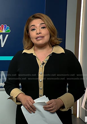 Gilma Avalos’s black contrast trim dress on NBC News Daily