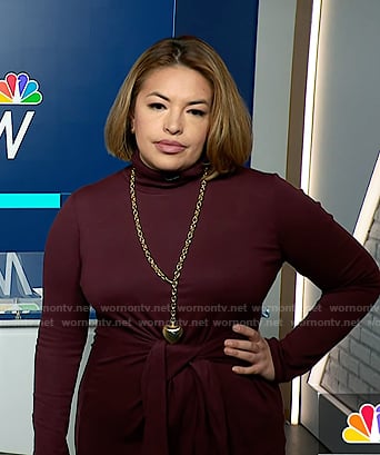 Gilma Avalos's burgundy tie front dress on NBC News Daily