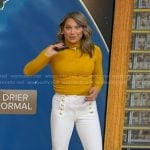 Ginger’s yellow turtleneck and white flare pants on Good Morning America
