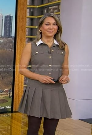 Ginger’s beige pleated mini dress on Good Morning America