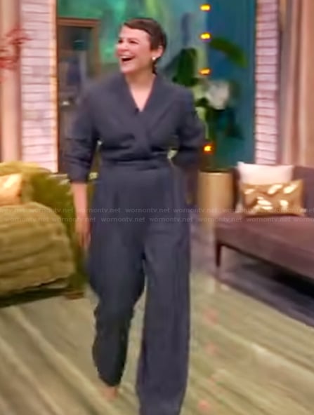 Ginnifer Goodwin's gray pinstripe jumpsuit on The View