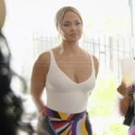 Gizelle’s abstract print pants on The Real Housewives of Potomac