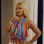 Gizelle’s multicolored drape top on The Real Housewives of Potomac