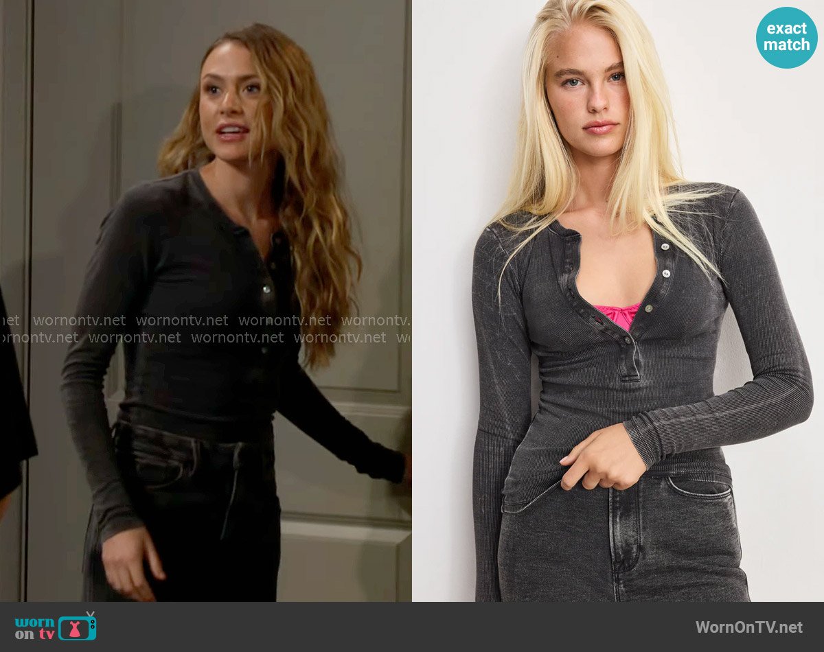 Claire’s black henley top on The Young and the Restless