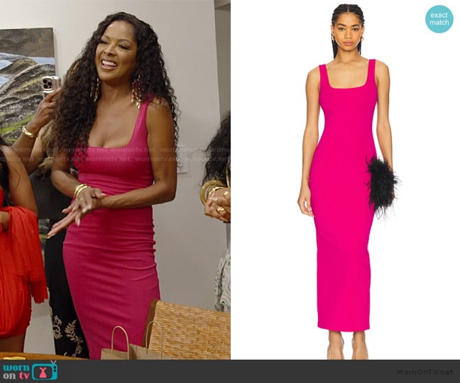 Stacey’s pink square neck dress on RHOP