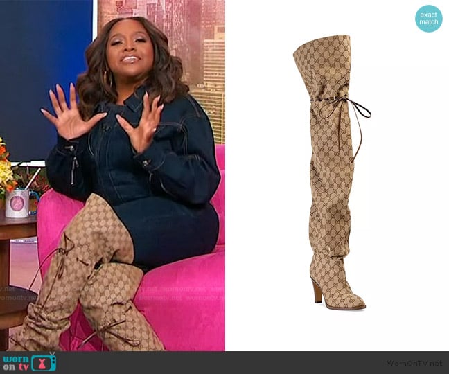 Gucci Canvas Over-the-Knee Boots worn by Sherri Shepherd on Sherri