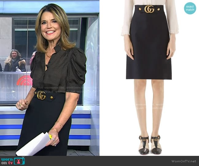 Gucci Double G Wool & Silk Crepe A-Line Skirt worn by Savannah Guthrie on Today