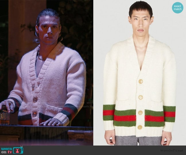Gucci Fine Wool Cardigan With Web In White worn by Chase Munroe (Matthew Noszka) on Alls Fair