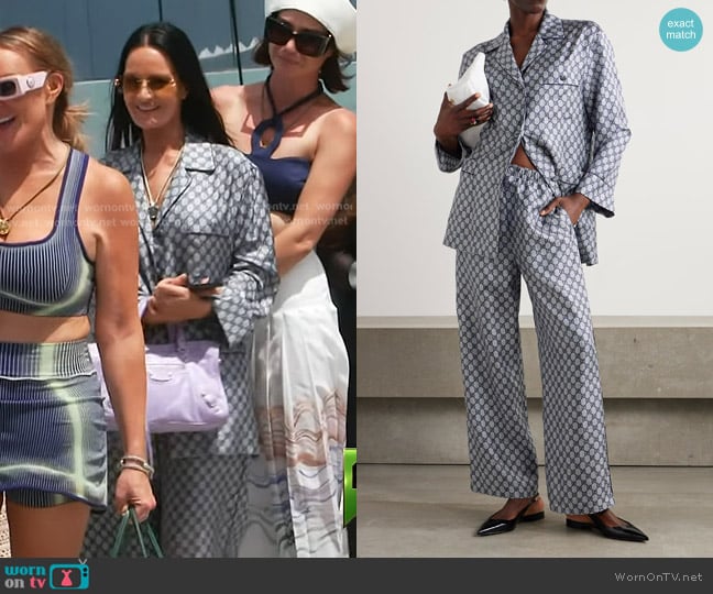 Gucci GG Supreme Printed Silk-twill Pajama Shirt iand Pants worn by Lisa Barlow on The Real Housewives of Salt Lake City