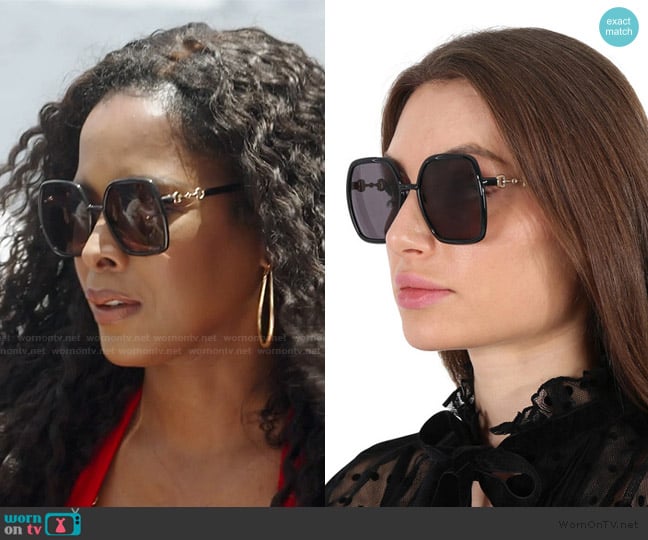 Gucci Grey Square Ladies Sunglasses worn by Stacey Rusch on The Real Housewives of Potomac