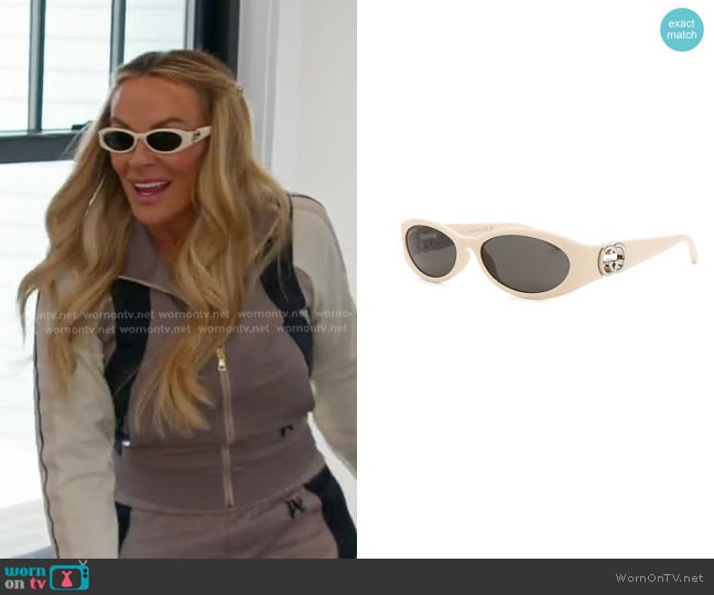 Gucci Hailey Oval Sunglasses in Ivory worn by Heather Gay on The Real Housewives of Salt Lake City