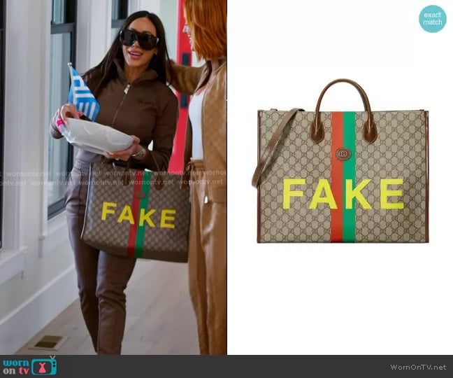 Gucci Natural Fake/Not Print Large Tote Bag worn by Angie Katsanevas on The Real Housewives of Salt Lake City