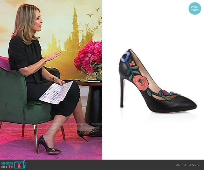 Gucci Ophelia Floral-embroidered Leather Pump worn by Savannah Guthrie on Today