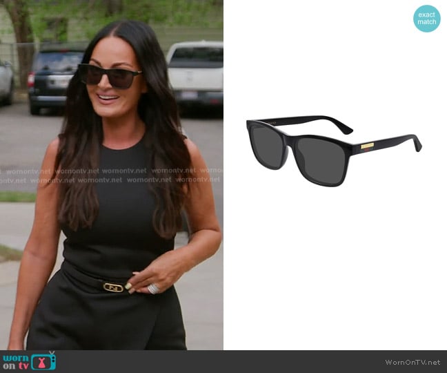 Gucci Web Rectangle Injection Sunglasses worn by Lisa Barlow on The Real Housewives of Salt Lake City