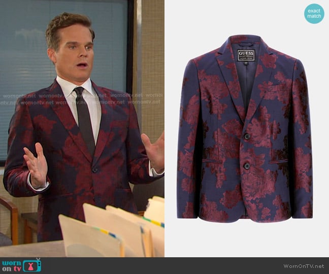 Guess Jacquard Floral Blazer worn by Leo Stark (Greg Rikaart) on Days of our Lives