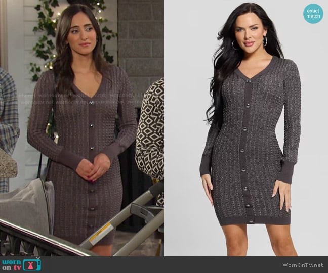 Guess Josie Button Sweater Dress in Grey worn by Gabi Hernandez (Cherie Jimenez) on Days of our Lives
