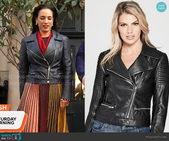 Guess Motorcycle Jacket worn by Michelle Miller on CBS Mornings