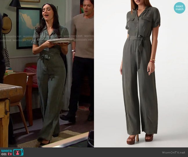 Guess Nalini Twill Jumpsuit in green plant worn by Gabi Hernandez (Cherie Jimenez) on Days of our Lives