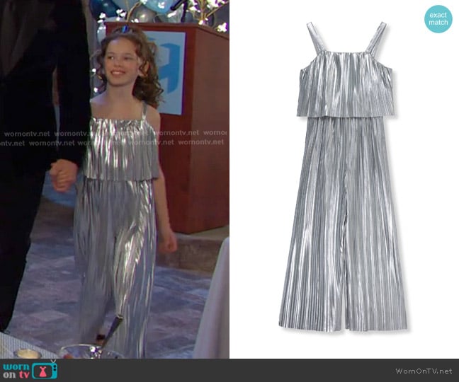 Habitual Metallic Pleated Jumpsuit worn by Rachel Black (Alice Halsey) on Days of our Lives