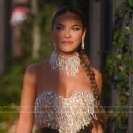 Chrishell’s embellished heart top and leather pencil maxi skirt on Selling Sunset