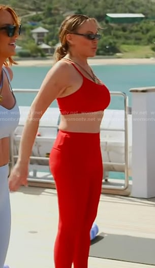 Heather's red bra and leggings on The Real Housewives of Salt Lake City