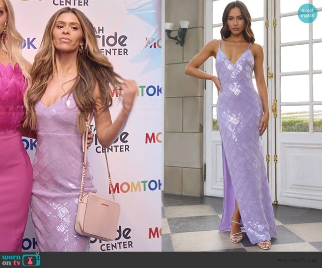 Hello Molly Stellar Soiree Sequin Maxi Dress Purple worn by Taylor Frankie Paul on The Secret Lives of Mormon Wives