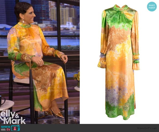 Helmstedt Emma Printed Silk Midi Dress In Multicoloured worn by Suleika Jaouad on Live with Kelly and Mark