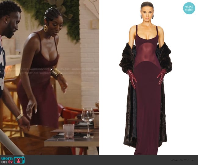 Helsa Sheer Knit Curve Maxi Dress worn by Wendy Osefo on The Real Housewives of Potomac