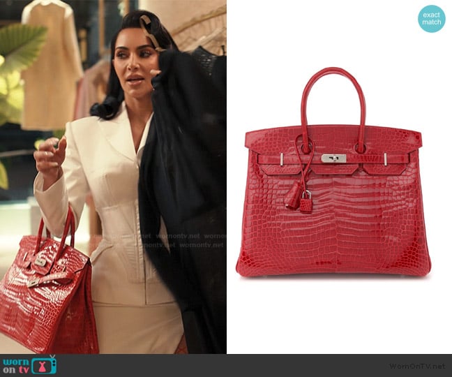 Hermes Shiny Porosus Crocodile Birkin 35 Rouge Casaque worn by Allura Grant (Kim Kardashian) on Alls Fair
