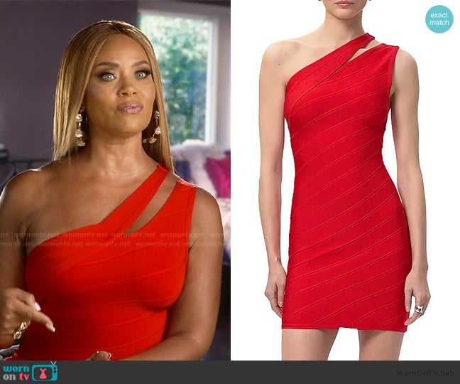 Herve Leger The Molly Bandage One-Shoulder Minidress worn by Gizelle Bryant on The Real Housewives of Potomac