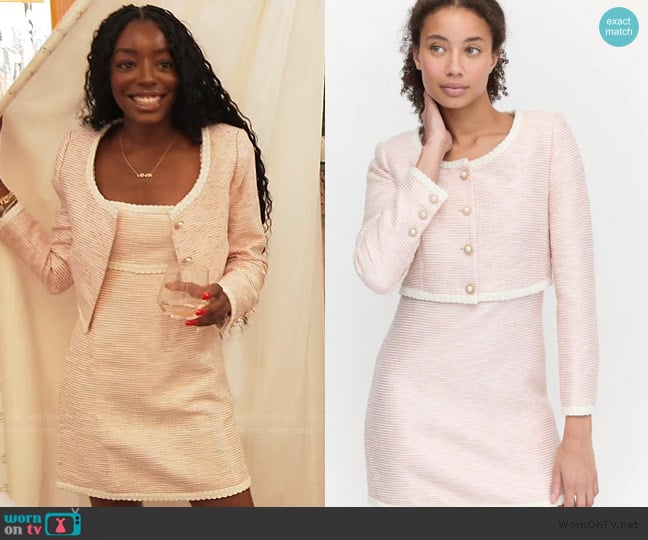 Hill House Home The Bernadette Jacket in Rose Tweed worn by Venita Aspen on Southern Charm