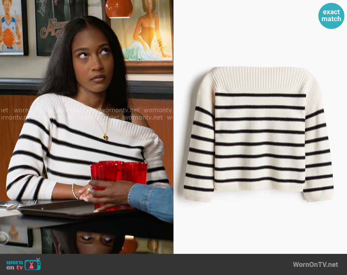 H&M Purl-Knit Boat-Neck Sweater worn by Samantha Richardson (Najah Jackson) on Beyond the Gates