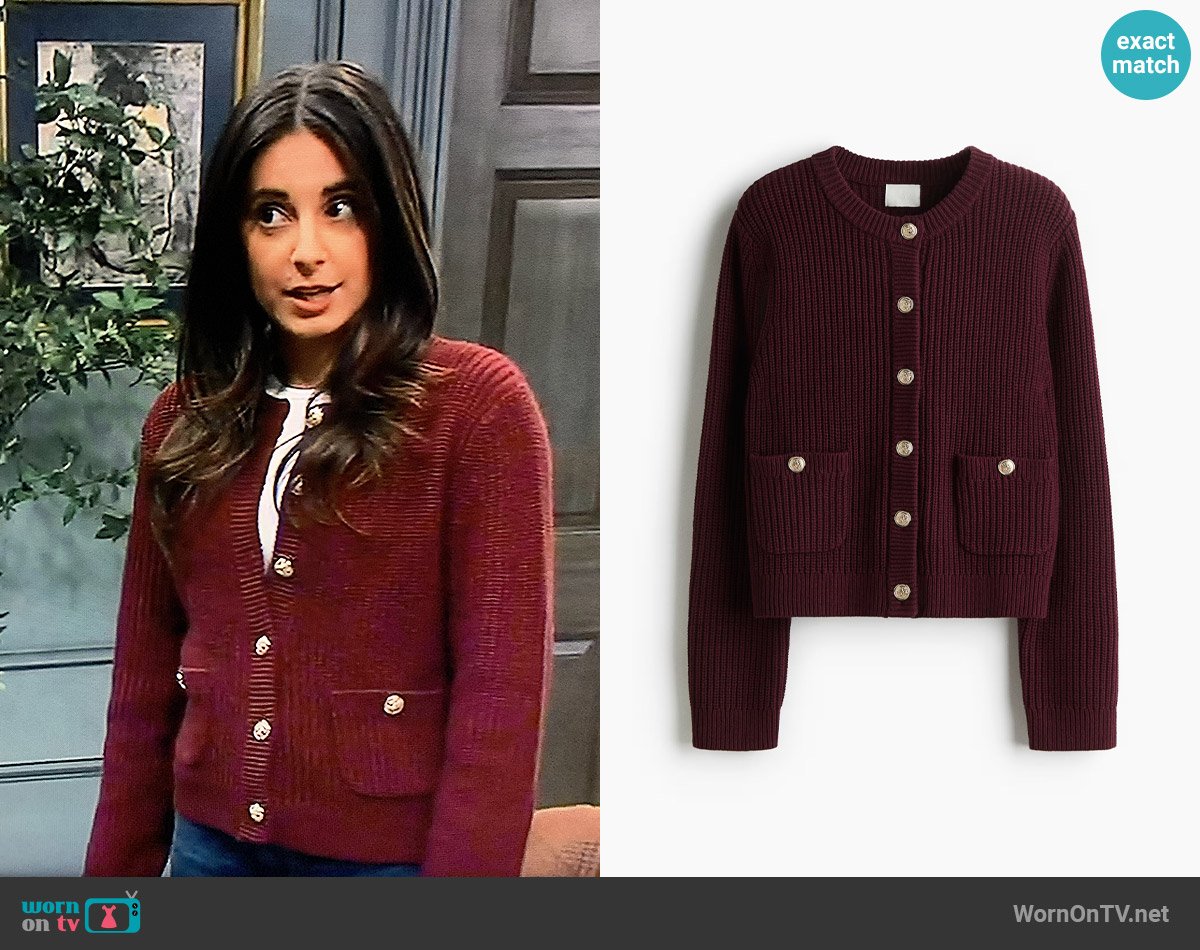 H&M Rib-Knit Cardigan in Burgundy worn by Molly Lansing-Davis (Kristen Vaganos) on General Hospital