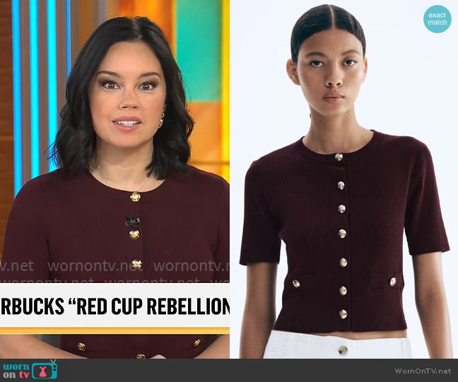 H&M Short-Sleeved Cardigan worn by Jo Ling Kent on CBS Mornings