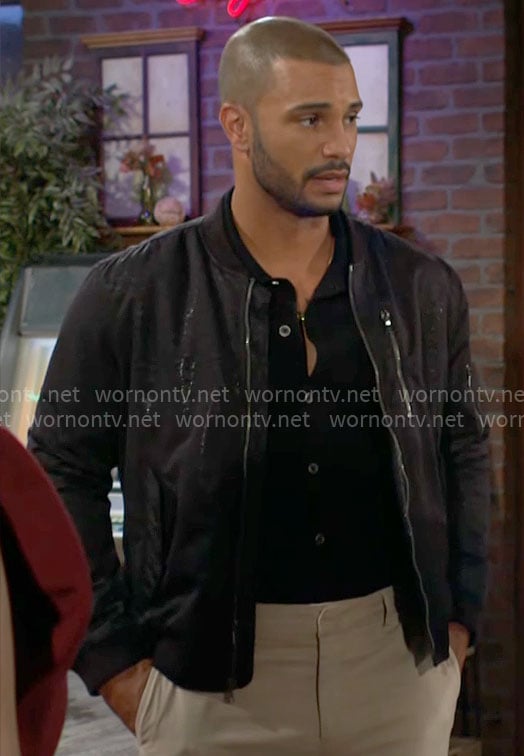 Holden's black metallic bomber jacket on The Young and the Restless