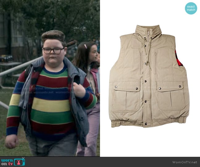 Hugo Valentino Flannel Lined Beige Vest worn by Derek Turnbow (Jake Connelly) on Stranger Things