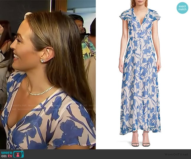 Emily’s blue floral print dress on Access Hollywood Emily’s blue floral print dress on Access Hollywood