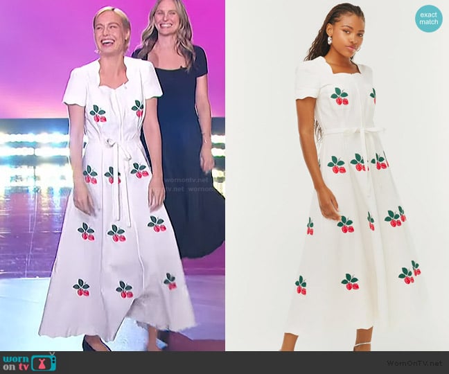 HVN Scalloped Rio Dress w. Embroidery worn by Brie Larson on The Drew Barrymore Show