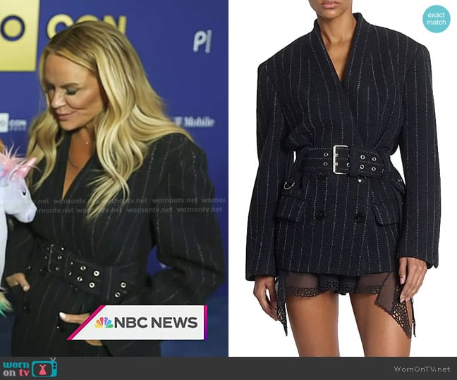 Isabel Marant Fyma Pinstripe Wool Belted Blazer in Midnight worn by Heather Gay on Today
