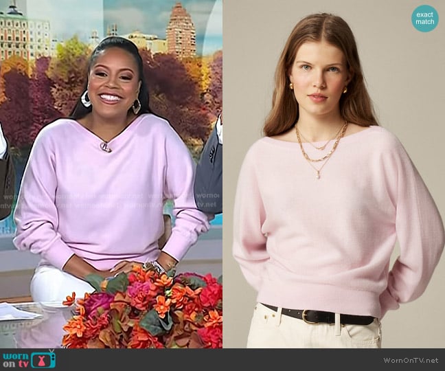 J. Crew Cashmere Boatneck Sweater in Porcelain Pink worn by Sheinelle Jones on Today