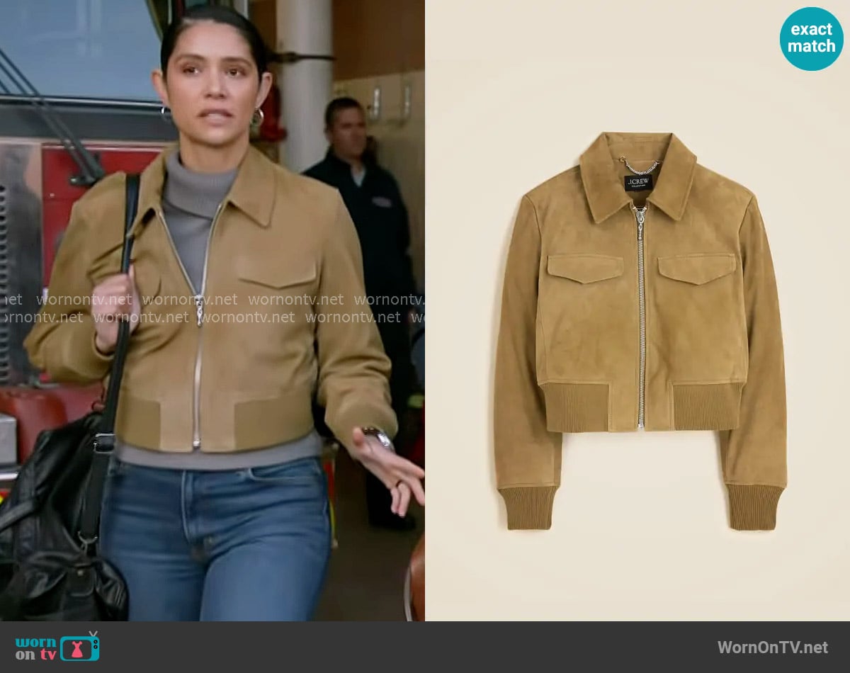 Stella’s suede bomber jacket on Chicago Fire
