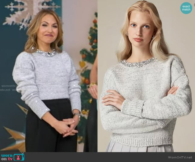 J. Crew Embellished Pullover Sweater worn by Lori Bergamotto on Good Morning America